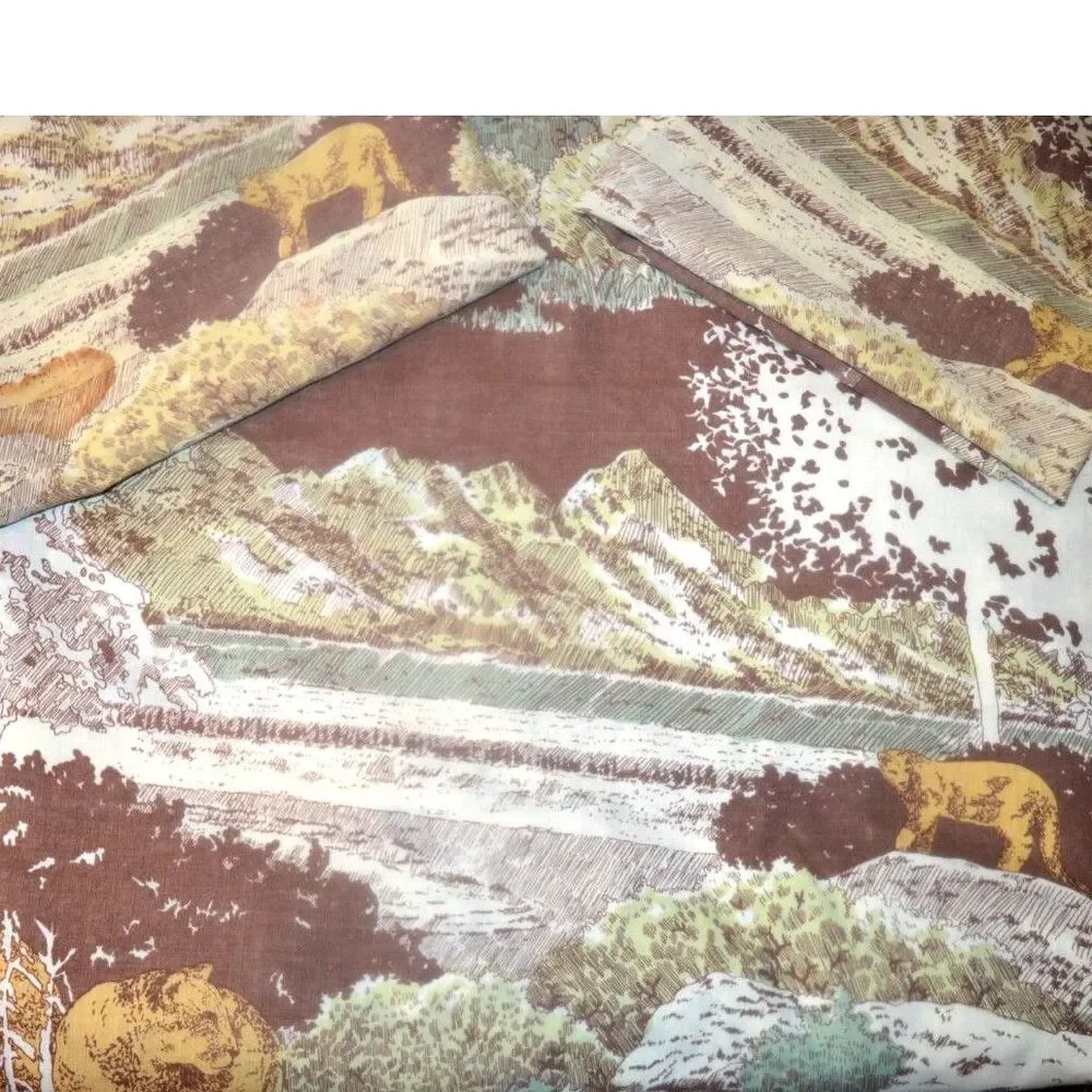 Big Cat Lion Leopard Jungle African 70s Safari Duvet Bedding Queen Set Vintage